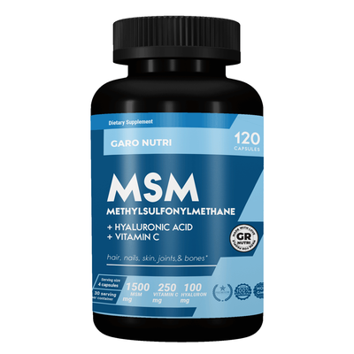 МСМ для суглобів з гіалуроновою кислотою 1830 мг. GARO Nutrition 120 капсул GN-MSM+C+H-120 фото